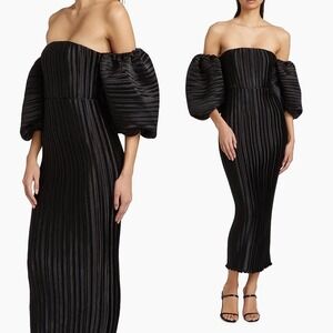 L'Idée Sirene Plissé Puff-Sleeve Maxi Dress Black Off Shoulder‎ Puff Sleeve  12